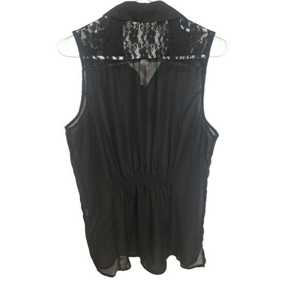 No Boundaries Womens XL Black Lace Sheer Button Front Sleeveless Blouse Top15-17 - Picture 2 of 5